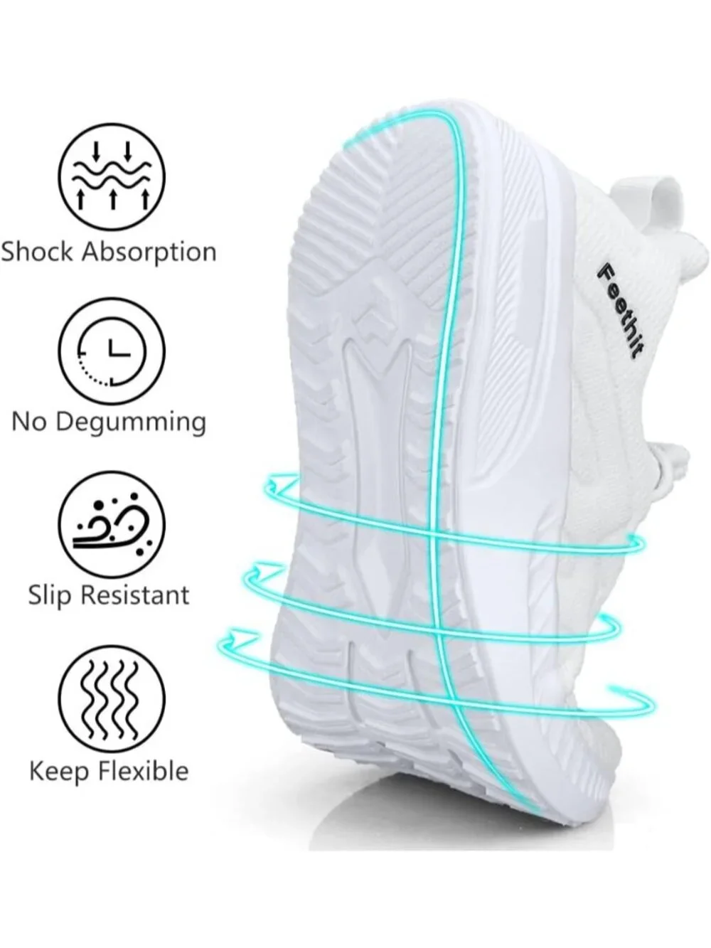 Men's White Non Slip Athletic Sneakers Slip On Walking Casual Running Shoes